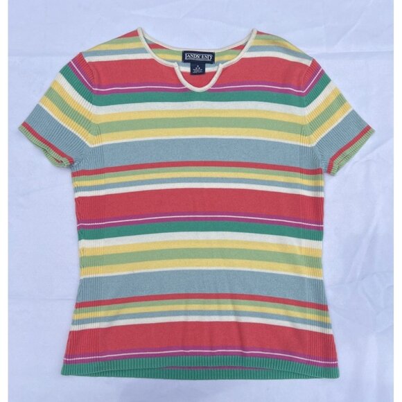 Lands End Womens Knit Top Short Sleeve Sweater Stripes S 6-8 Shirt - Picture 1 of 3